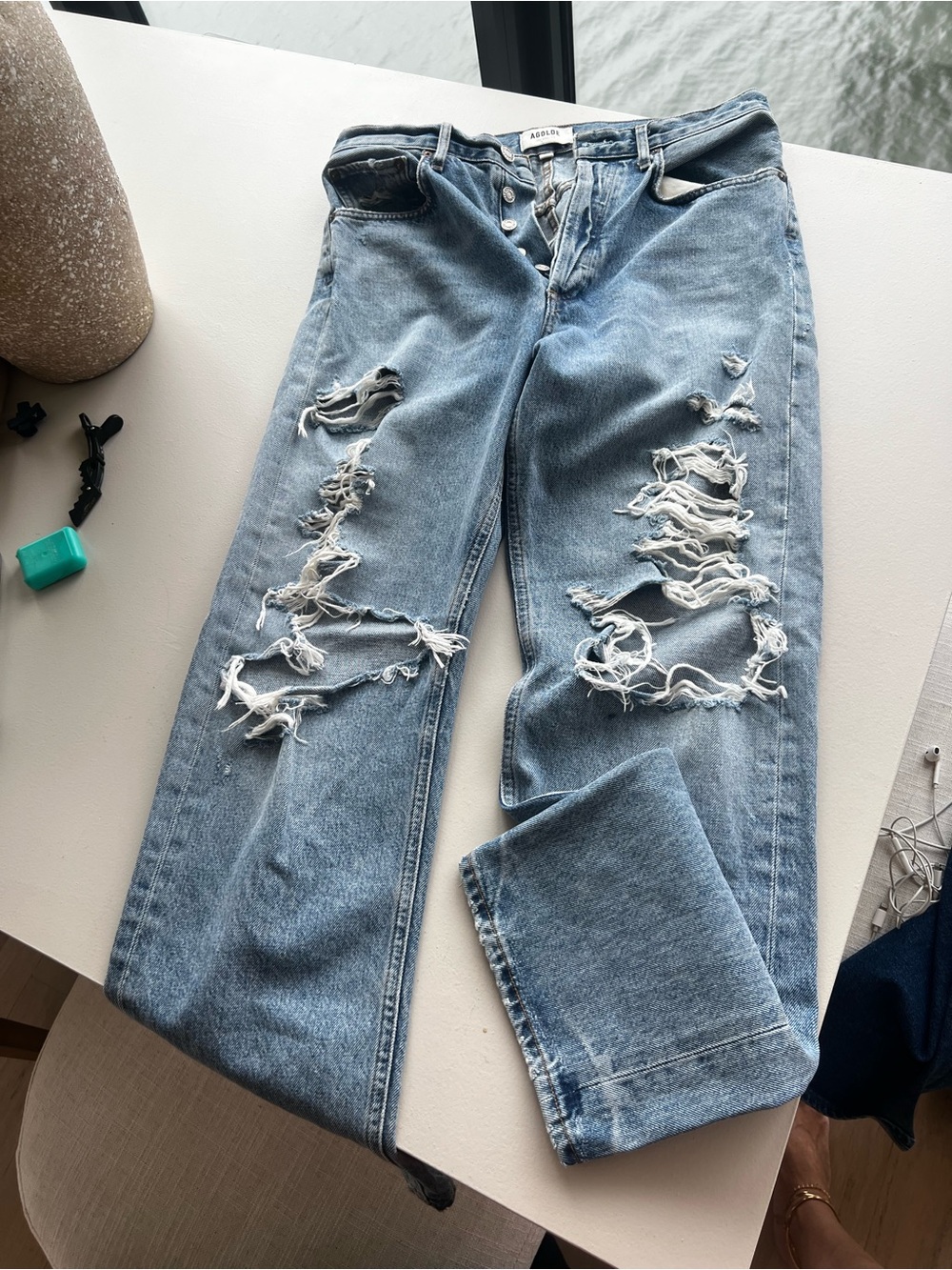Agolde Light Blue Distressed Boyfriend Jeans